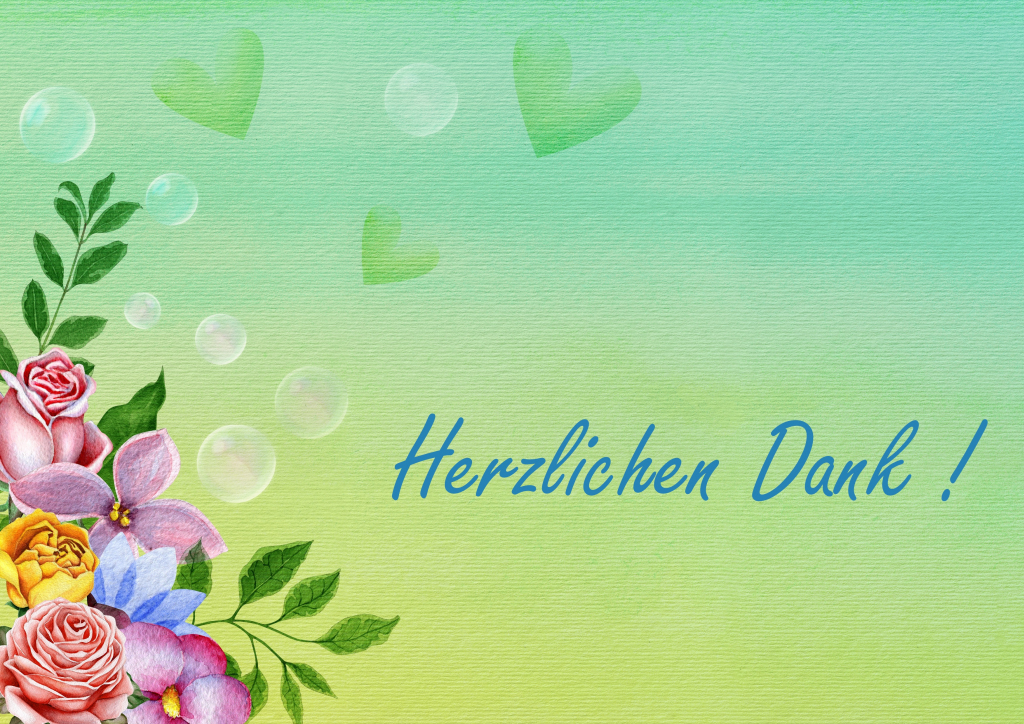 Blüten und Herzen - Text: Herzlichen Dank